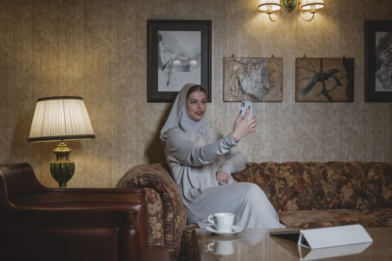 Woman relaxing sofa