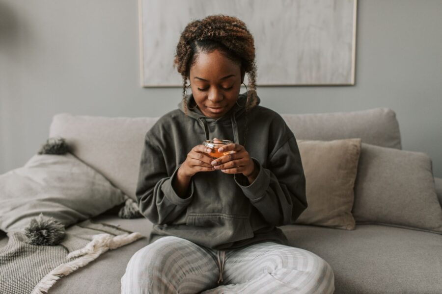 Woman relaxing sofa