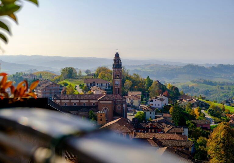 Barolo village cobblestone street vineyards alba italy old
