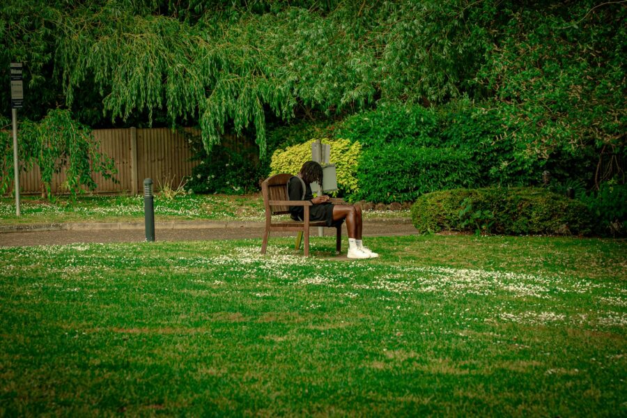 Owner training dog recall quiet park
