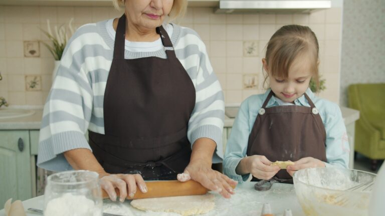Grandmother child baking
