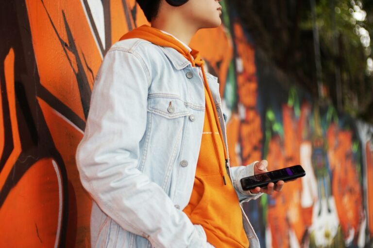 Teenagers headphones smartphone