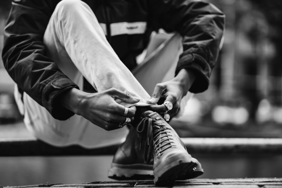 Athlete tying sport