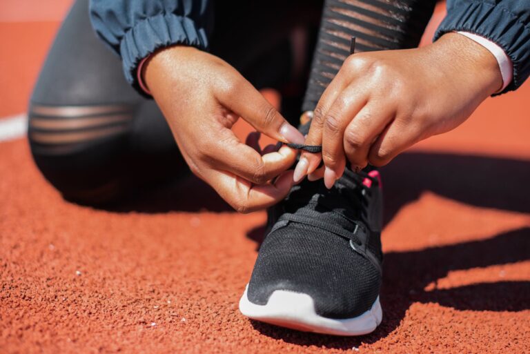 Athlete tying sport