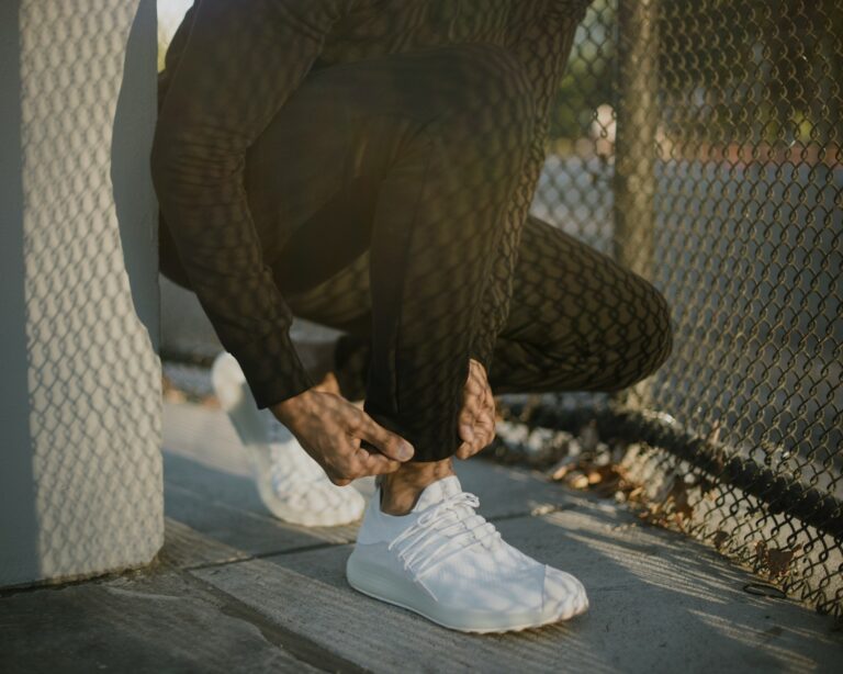 Athlete tying sport