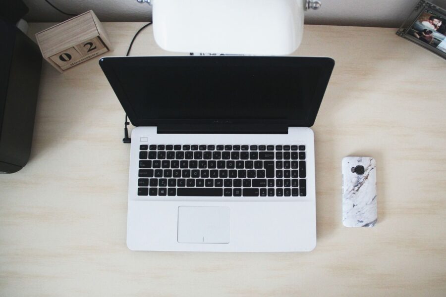 Smartphone desk laptop