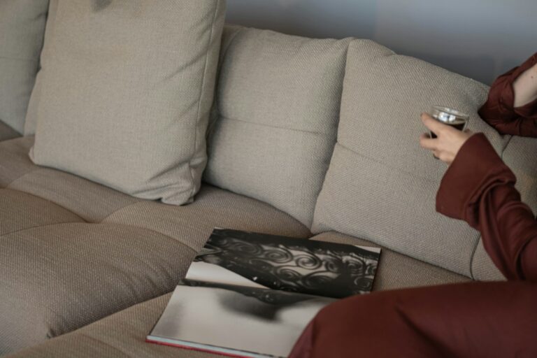 Person relaxing sofa