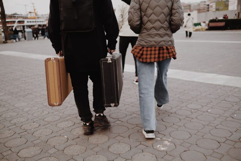 Traveler walking city