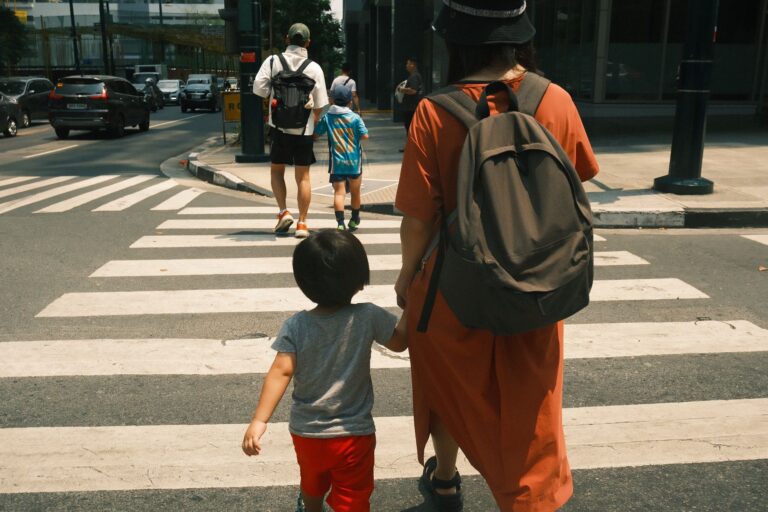 Family walking city
