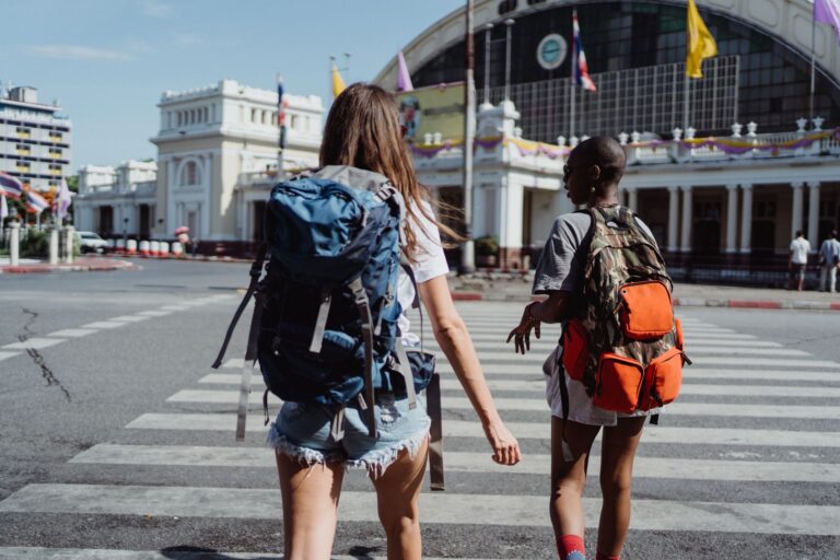 Family walking city
