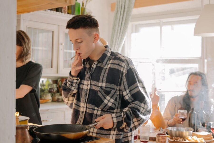 Roommates cooking together
