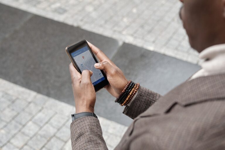 Traveler using smartphone