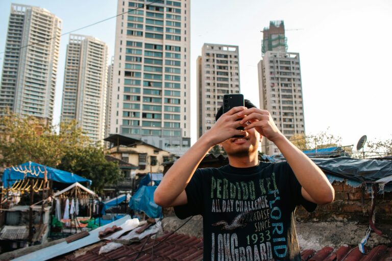 Traveler using smartphone