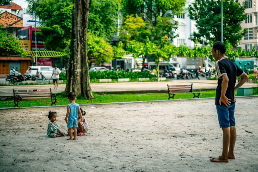 Family playing outside