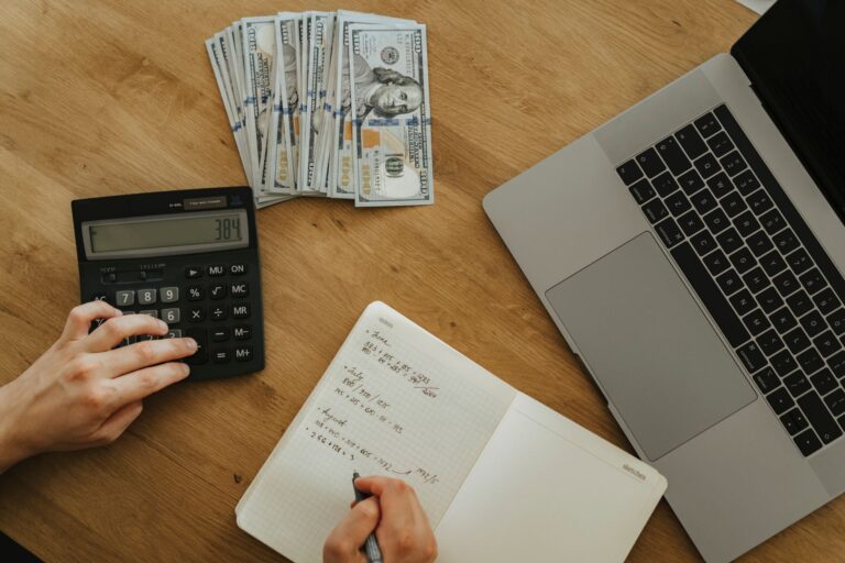 Person budgeting notebook