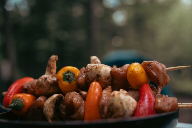 Colorful grilled skewers