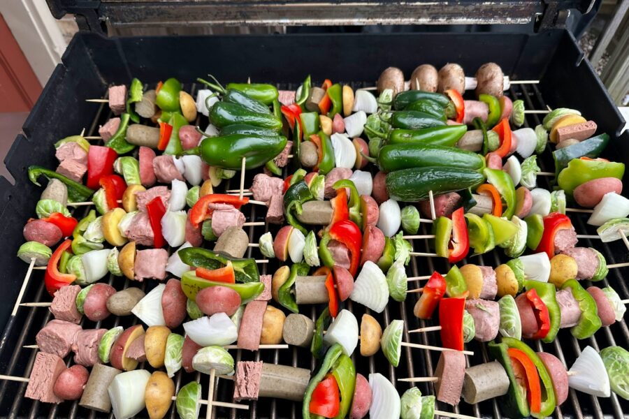 Colorful grilled skewers