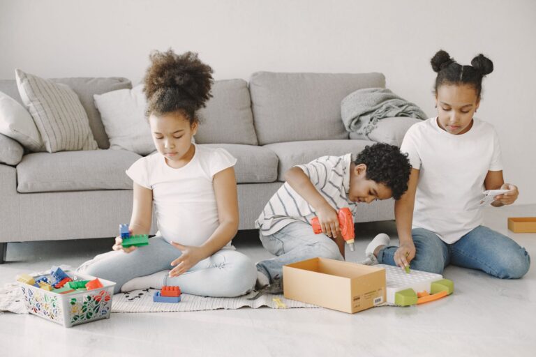 Siblings playing living
