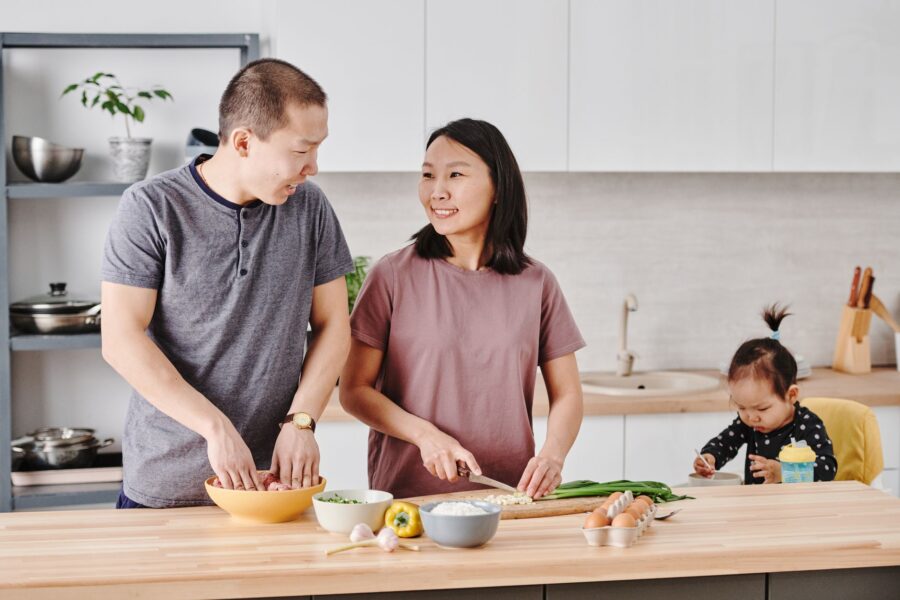 Family cooking together