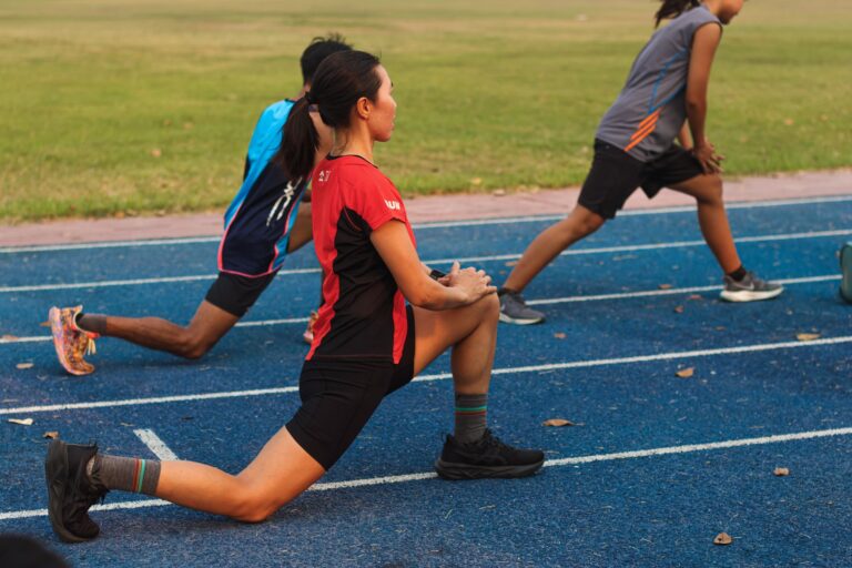Athlete stretching outdoor