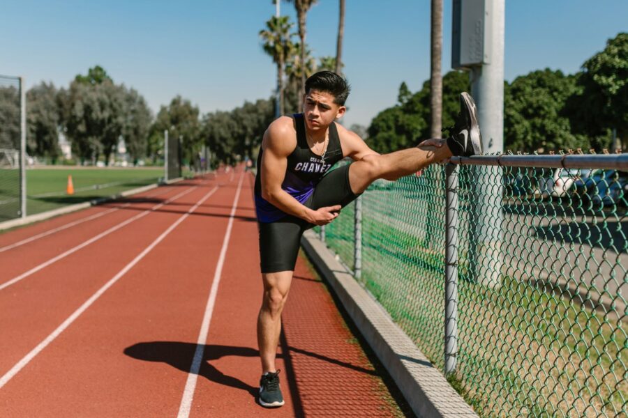 Athlete stretching outdoor